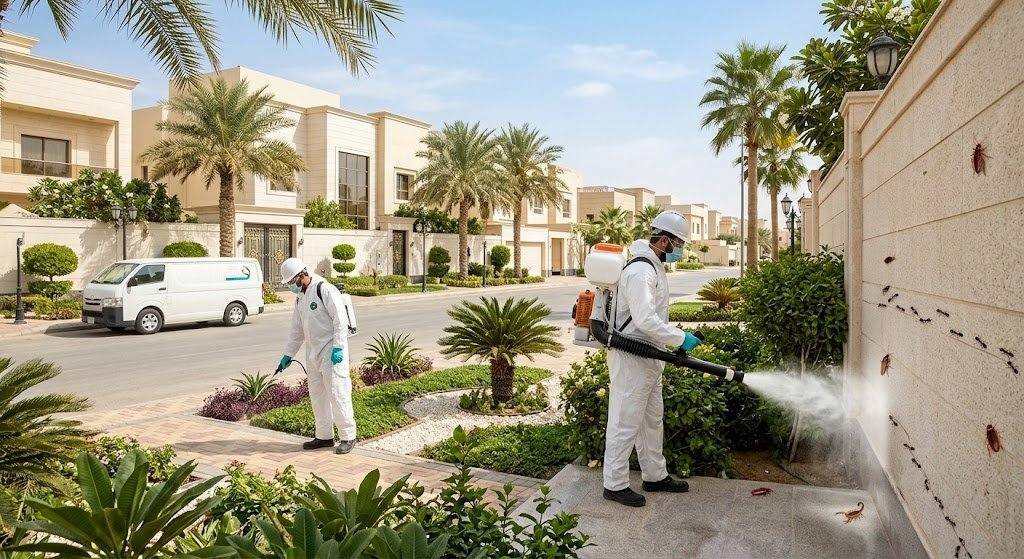فريق عمل محترف يقوم برش ومكافحة الحشرات بدقة وأمان باستخدام أحدث المعدات والمبيدات المعتمدة ضمن خدمات مكافحة حشرات حي المصيف لضمان بيئة صحية وخالية من الآفات وراحة العملاء.