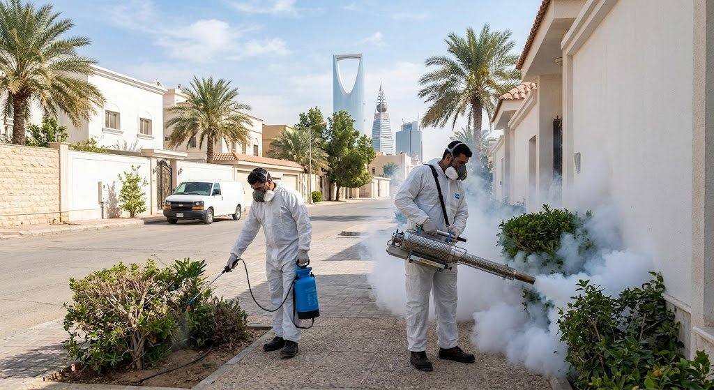 فريق عمل محترف يقوم بأعمال رش ومكافحة الحشرات بدقة وأمان باستخدام أحدث المعدات والمبيدات المعتمدة ضمن خدمات مكافحة حشرات حي الورود لضمان بيئة صحية ونظيفة وراحة العملاء.